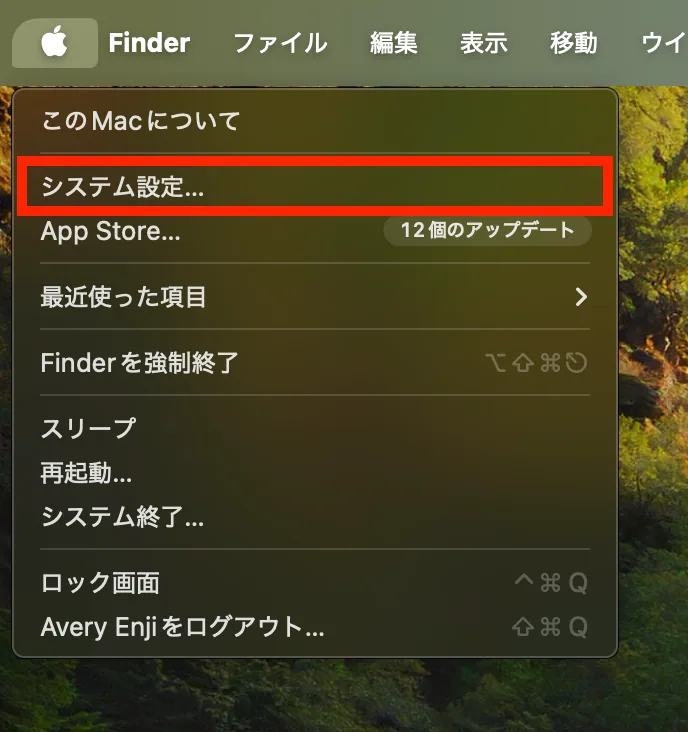 まずは『システム設定を開く』